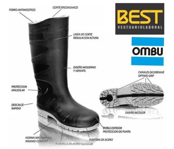 BOTA PVC INDUSTRIAL "OMBU" NEGRO CON PUNTERA DE ACERO - Imagen 3